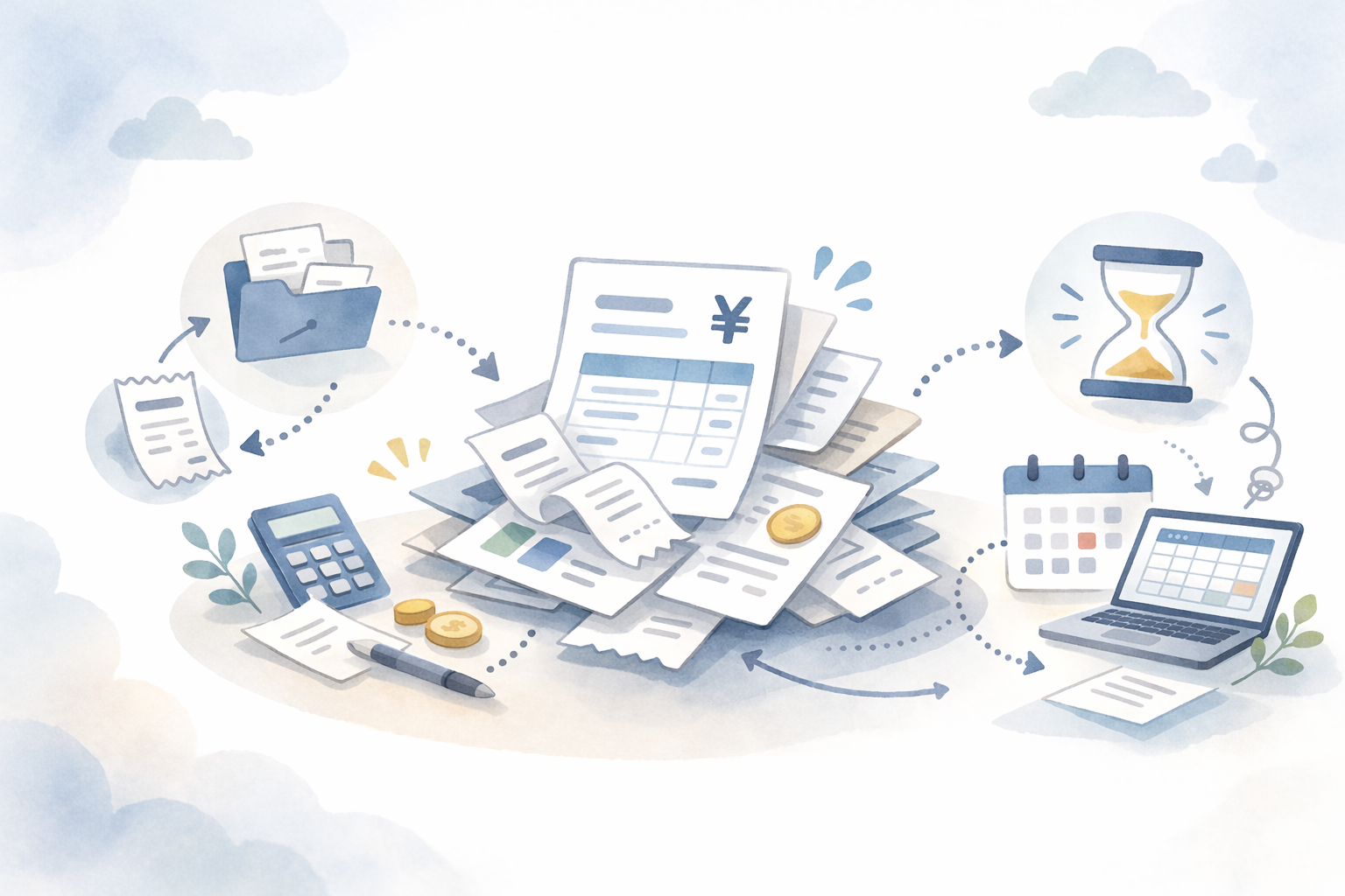 帳簿が溜まって詰む瞬間のイメージ