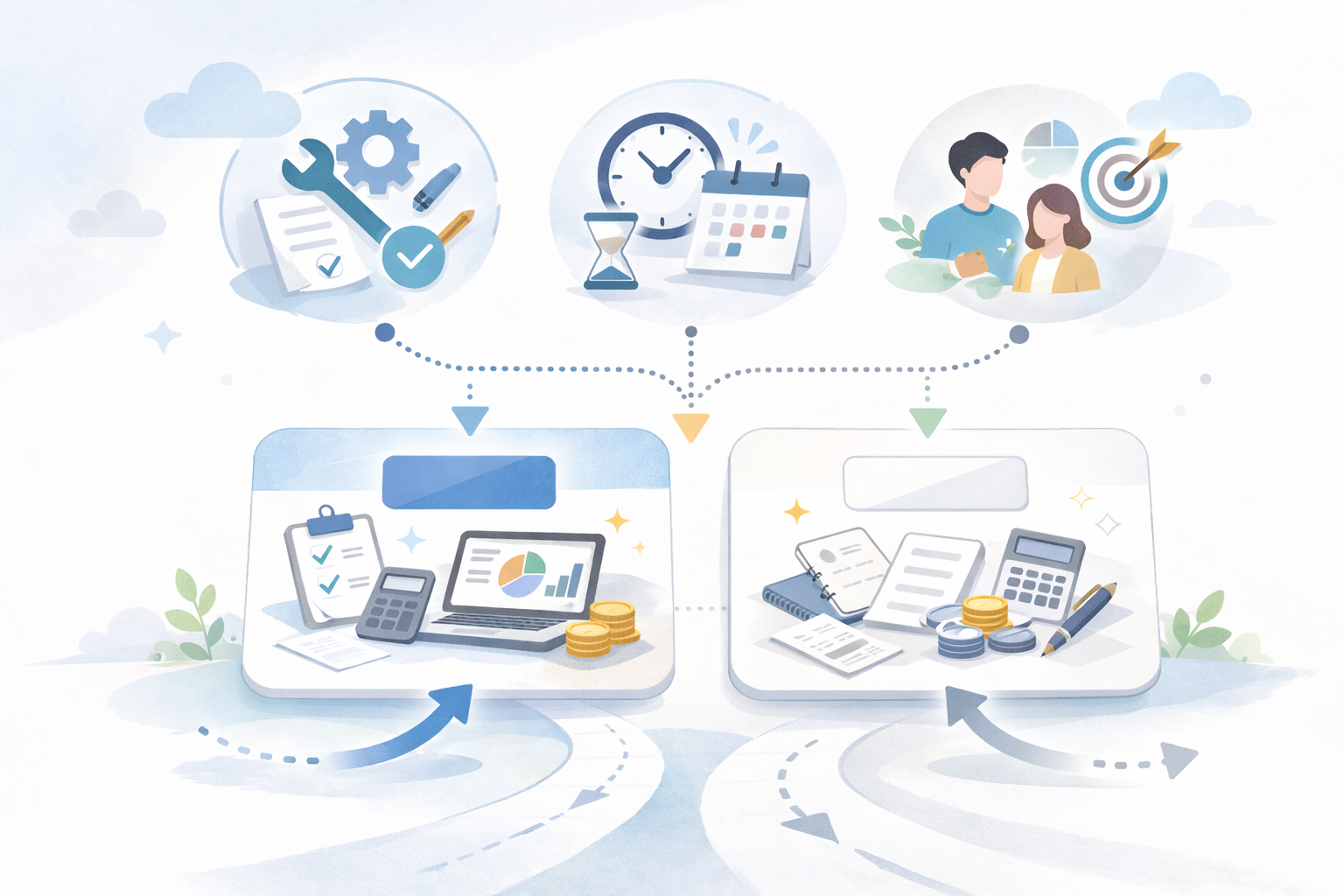 青色に向く人白色で様子見の判断軸イメージ